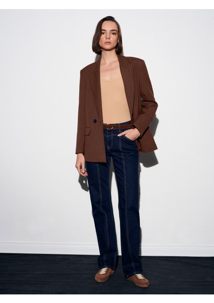 72087 Kemerli Dikiş Detaylı Jean-Lacivert