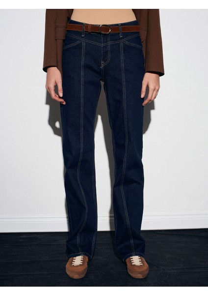 72087 Kemerli Dikiş Detaylı Jean-Lacivert indirimleri