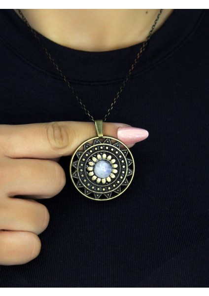 Doğal Taş Aytaşı Doğal Taşlı Yuvarlak Model Antik Kadın Kolye EUK46AY