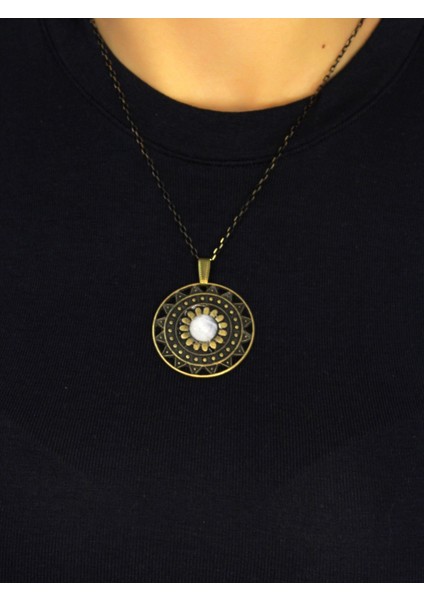 Doğal Taş Aytaşı Doğal Taşlı Yuvarlak Model Antik Kadın Kolye EUK46AY modelleri