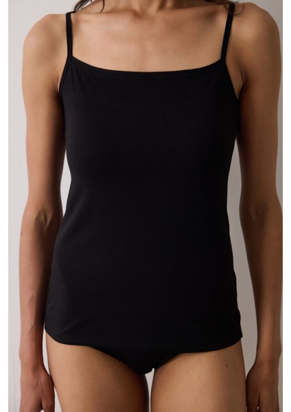 Siyah Kare Yaka Ayarlanabilir Askılı Atlet