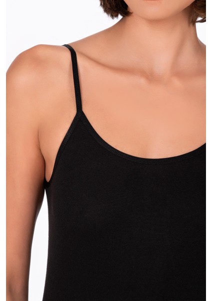 Kadın Pamuklu Ribana İp Askılı Klasik Atlet 3'lü Paket – Esnek & Rahat | Siyah K0107