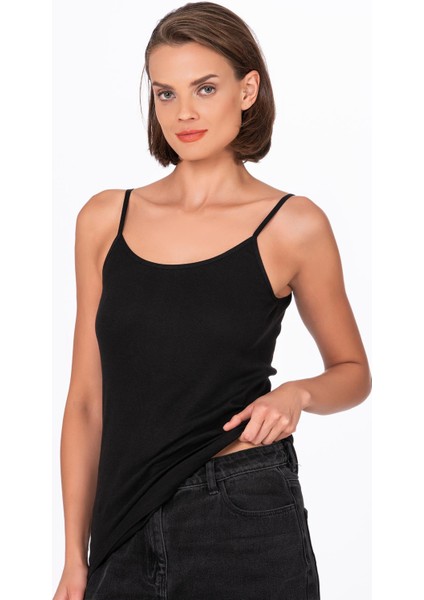 Kadın Pamuklu Ribana İp Askılı Klasik Atlet 3'lü Paket – Esnek & Rahat | Siyah K0107