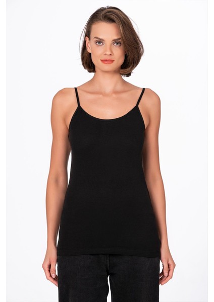 Kadın Pamuklu Ribana İp Askılı Klasik Atlet 3'lü Paket – Esnek & Rahat | Siyah K0107