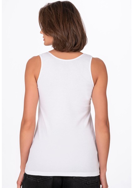 Kadın Pamuklu Ribana Kalın Askılı Atlet 3'lü Paket | Beyaz K0111