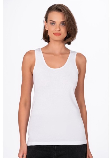 Kadın Pamuklu Ribana Kalın Askılı Atlet 3'lü Paket | Beyaz K0111