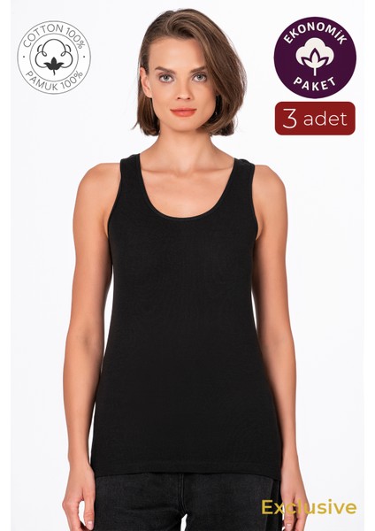 Kadın Pamuklu Ribana Kalın Askılı Atlet 3'lü Paket | Siyah K0111 indirimleri