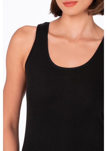 Kadın Pamuklu Ribana Kalın Askılı Atlet 3'lü Paket | Siyah K0111