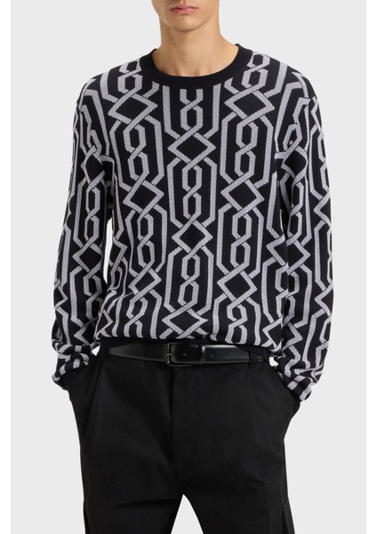 Desenli Yün Karışımlı Regular Fit Bisiklet Yaka Kazak Erkek Kazak 50547001 001