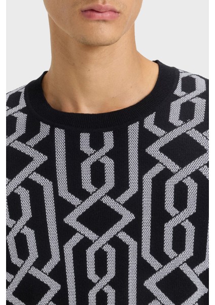 Desenli Yün Karışımlı Regular Fit Bisiklet Yaka Kazak Erkek Kazak 50547001 001 fırsatları