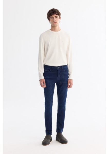 Erkek Lacivert Eskitme Yıkama Esnek Berlin Slim Fit Jean Pantolon B003521
