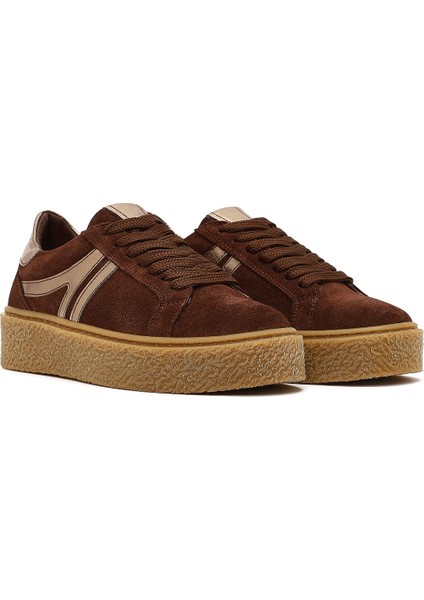 Kadın Kahverengi Bağcıklı Kalın Tabanlı Süet Deri Sneaker 25AFD511110 modelleri