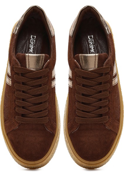 Kadın Kahverengi Bağcıklı Kalın Tabanlı Süet Deri Sneaker 25AFD511110