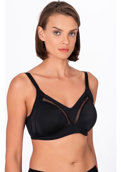 Kadın Tül Detay Toparlayıcı Sütyen | Siyah 706