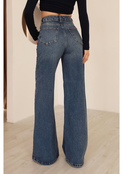 Tuén Yüksek Bel Geniş Paça Jean Pantolon – Mavi fiyatları