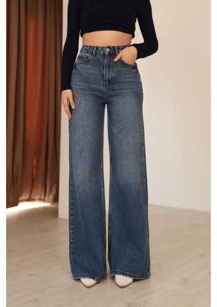 Tuén Yüksek Bel Geniş Paça Jean Pantolon – Mavi modelleri