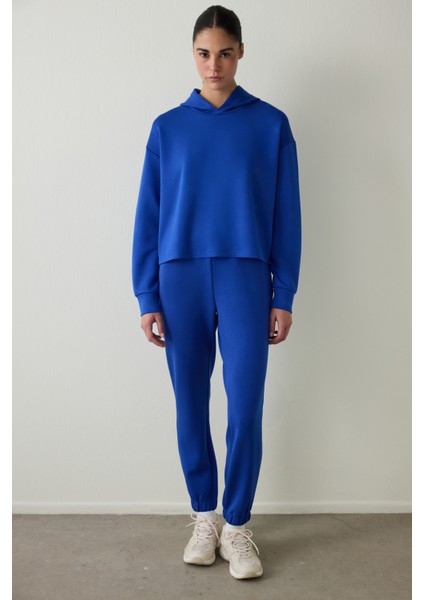 Saks Silky Feel Kapüşonlu Slogan Baskılı Sweatshirt