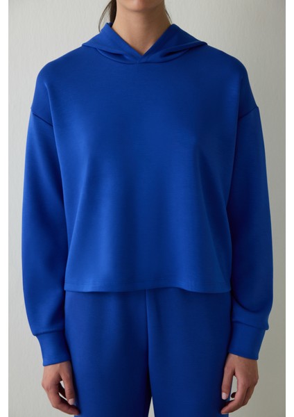 Saks Silky Feel Kapüşonlu Slogan Baskılı Sweatshirt