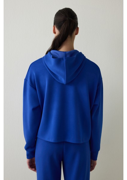 Saks Silky Feel Kapüşonlu Slogan Baskılı Sweatshirt