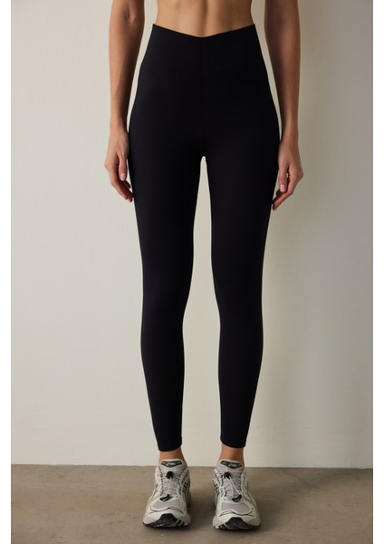 Siyah Yüksek Destek Toparlayıcı Etkili Yüksek Bel Back Lock Tayt