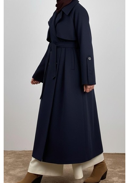 Rüzgarlıklı Kruvaze Kaban - Lacivert