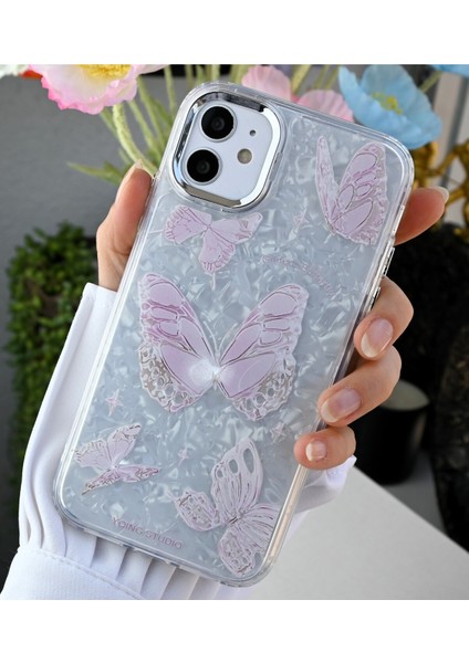 Iphone 12 ve 12 Pro Uyumlu 2in1 Kelebek Tasarım Baskılı Esnek Silikon Kılıf