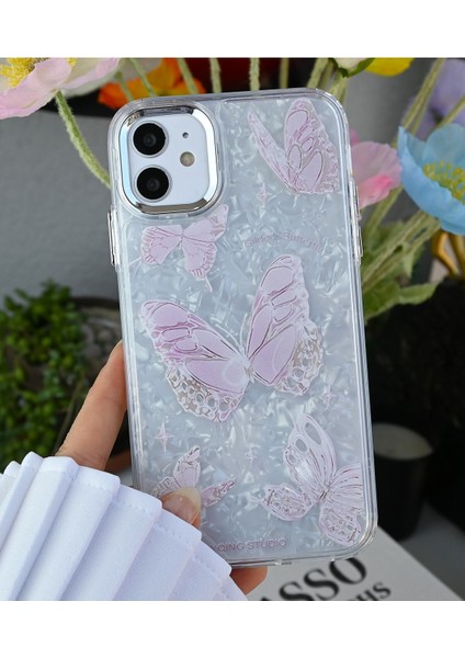 Iphone 12 ve 12 Pro Uyumlu 2in1 Kelebek Tasarım Baskılı Esnek Silikon Kılıf