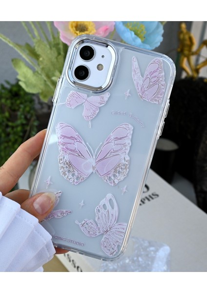 Iphone 12 ve 12 Pro Uyumlu 2in1 Kelebek Tasarım Baskılı Esnek Silikon Kılıf