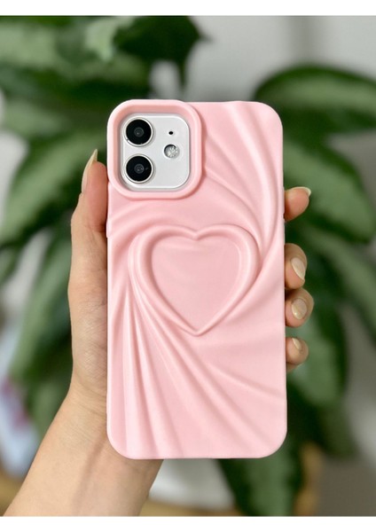 Apple Iphone 12 ve 12 Pro Uyumlu 3D Mat Saten Kalp Kabartma Desenli Darbe Önleyici Silikon Kılıf modelleri