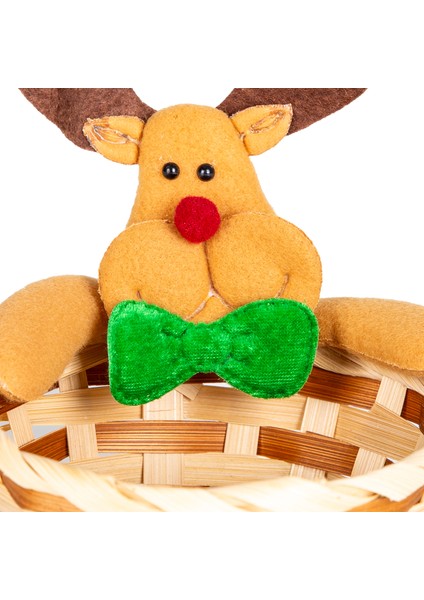 Yılbaşı Süsü, Sepet, Geyik Figürlü, Kahverengi-Kırmızı - 13x14 cm fiyatları