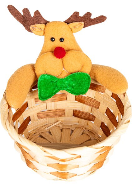 Yılbaşı Süsü, Sepet, Geyik Figürlü, Kahverengi-Kırmızı - 13x14 cm modelleri