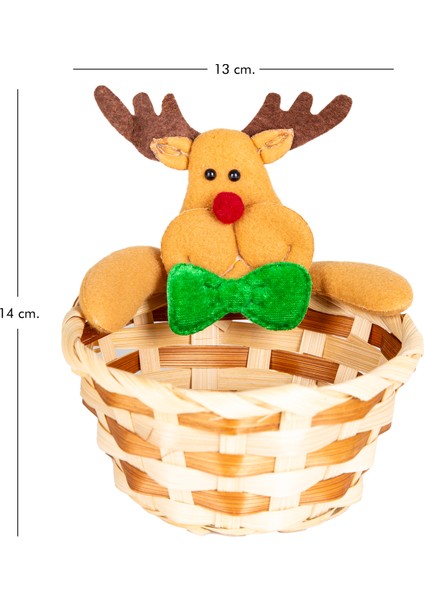 Yılbaşı Süsü, Sepet, Geyik Figürlü, Kahverengi-Kırmızı - 13x14 cm fırsatları