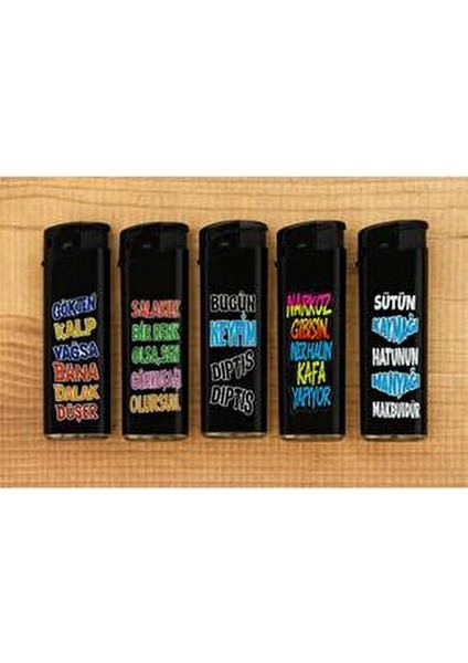 Renkli Yazılı Manyetörlü 5’li Çakmak Seti