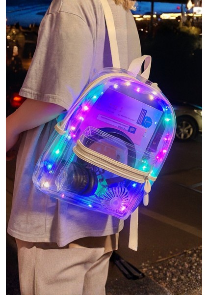 Renkli LED IşıklI Şeffaf PVC Sırt Çantası