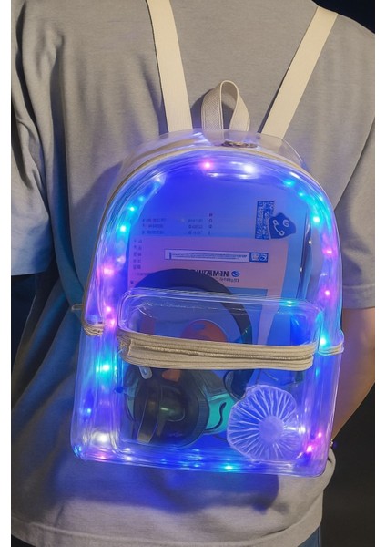 Renkli LED IşıklI Şeffaf PVC Sırt Çantası