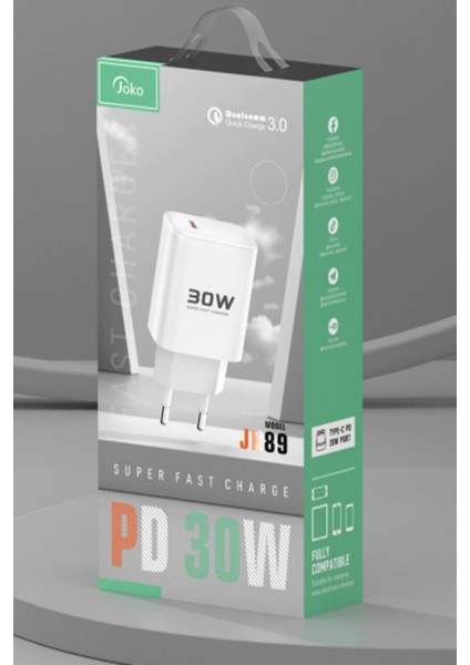 Xmpdby Joko JK89 30W Type-C Çıkışlı Ekstra DC66 1m Type-C To Lightning Kablolu Pd Şarj Cihazı - Beyaz fırsatları