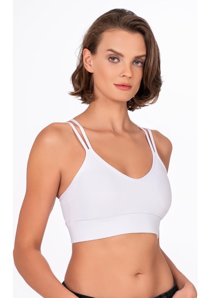 Kadın Sırt Detaylı Kaplı Spor Sütyen | Beyaz
