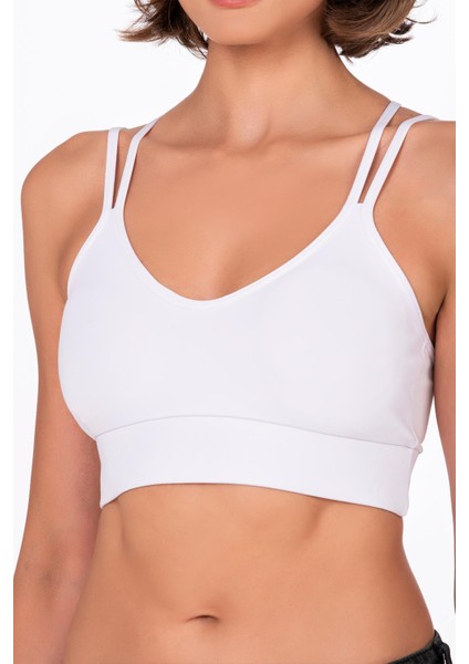 Kadın Sırt Detaylı Kaplı Spor Sütyen | Beyaz