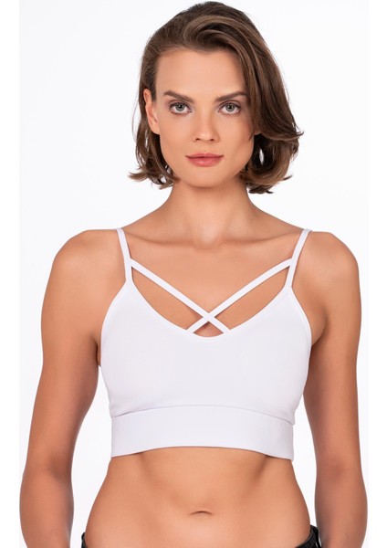 Çapraz İp Detaylı İnce Askı Sporcu Sütyen | Beyaz fırsatları