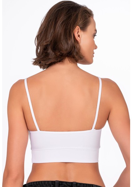 Çapraz İp Detaylı İnce Askı Sporcu Sütyen | Beyaz indirimleri