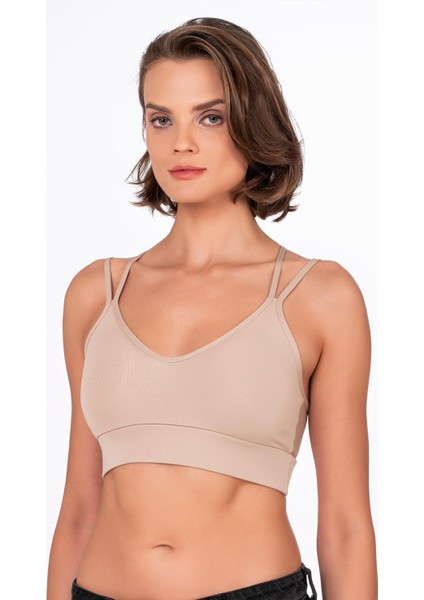 Kadın Sırt Detaylı Kaplı Spor Sütyen | Ten indirimleri