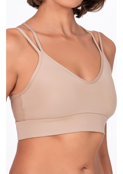 Kadın Sırt Detaylı Kaplı Spor Sütyen | Ten
