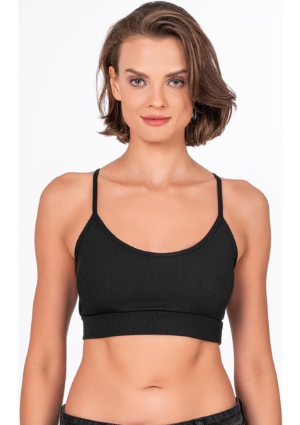 Fitilli İnce Askılı Şekillendirici Spor Sütyeni | Siyah indirimleri