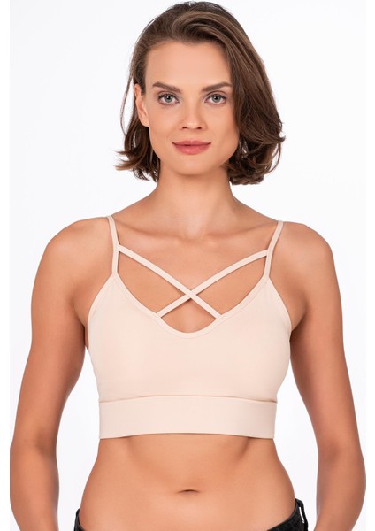 Çapraz Detaylı İnce Askı Sporcu Sütyeni | Ten fırsatları