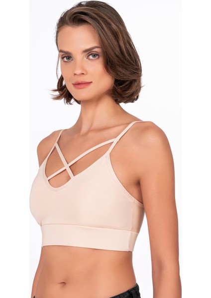 Çapraz Detaylı İnce Askı Sporcu Sütyeni | Ten