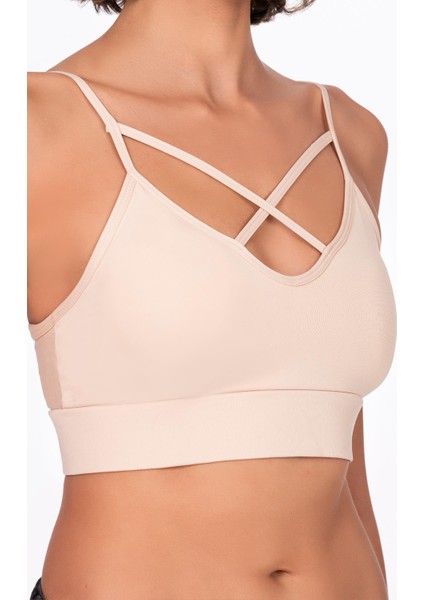 Çapraz Detaylı İnce Askı Sporcu Sütyeni | Ten