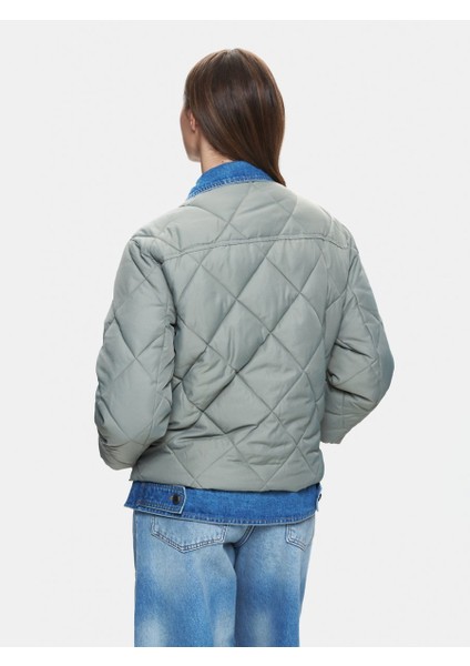 Oversize Kapitone Gömlek Yaka Yeşil Ceket modelleri