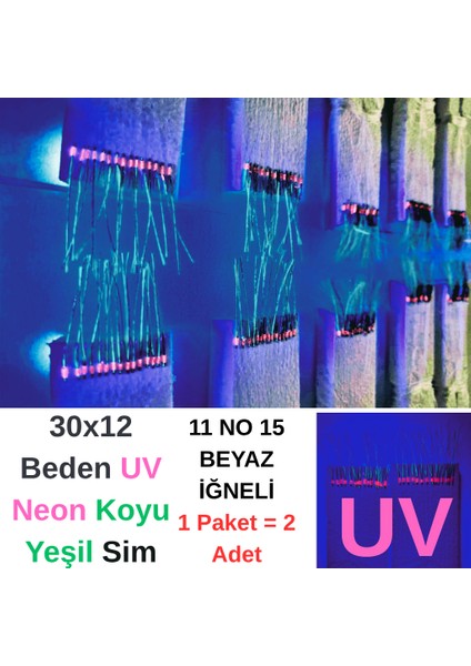 Çapari, Istavrit Çaparisi, 30X12 Beden, Ultraviyole Uv Neon Koyu Yeşil Sim, 11 No Beyaz Iğne, 15 Iğneli 2li Paket indirimleri