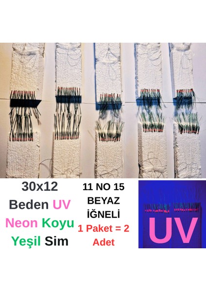 Çapari, Istavrit Çaparisi, 30X12 Beden, Ultraviyole Uv Neon Koyu Yeşil Sim, 11 No Beyaz Iğne, 15 Iğneli 2li Paket