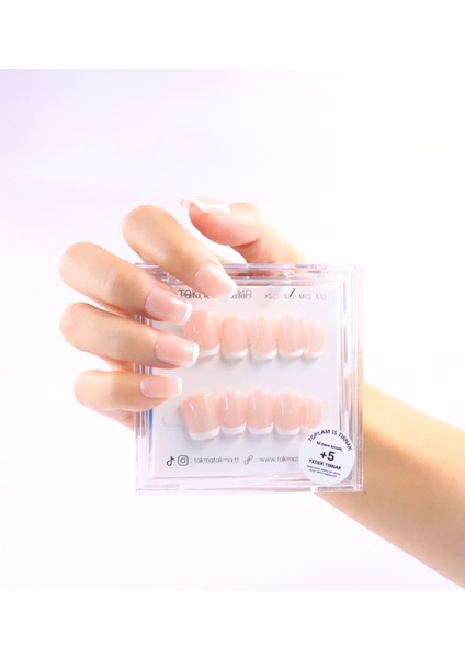 15'li Ten Rengi Kısa Balerin TT0575 Tekrar Kullanılabilir El Yapımı Protez Takma Tırnak - Ten Rengi-M
